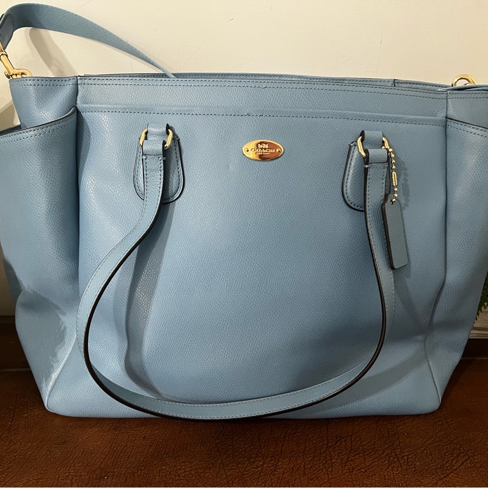 Coach Light Blue Crossgrain Leather Baby Diaper Multifunction Bag